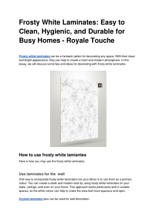 Frosty White Laminates_ Easy to Clean, Hygienic, and Durable for Busy Homes - Royale Touche