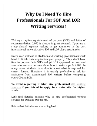 Why Do I Need To Hire Professionals For SOP And LOR Writing Services