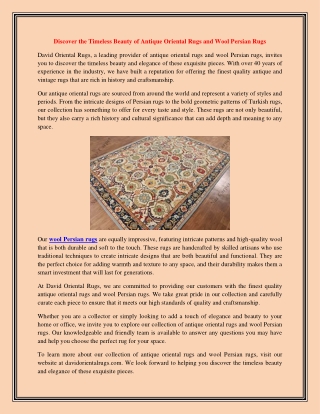 Discover the Timeless Beauty of Antique Oriental Rugs and Wool Persian Rugs