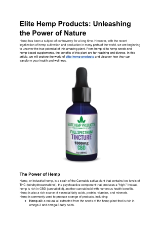 Elite Hemp Products_ Unleashing the Power of Nature