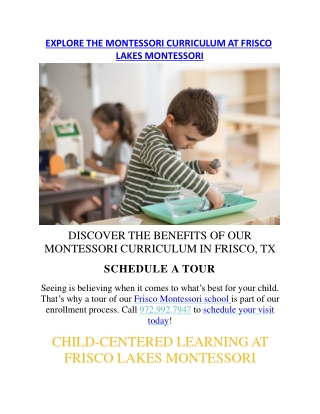 EXPLORE THE MONTESSORI CURRICULUM AT FRISCO LAKES MONTESSORI