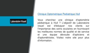 Clinique d'optométrie pédiatrique de Hull Laboratoirevisuel.ca