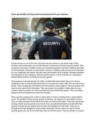 Know top benefits of hiring armed security guards for your business