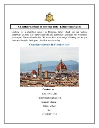 Chauffeur Services in Florence Italy  Eliteroyalcars.com