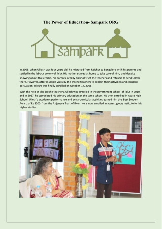 Childhood Care Education for Poor Kids| Samparkorg