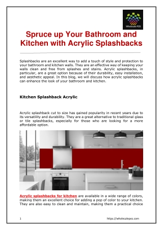 Spruce up Your Bathroom and Kitchen with Acrylic Splashbacks