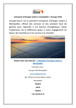 entreprise d'énergie solaire à montpellier  Groupe ILIOS