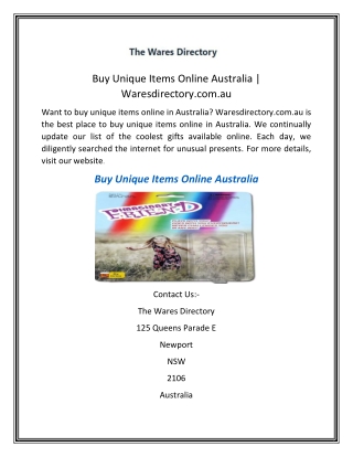 Buy Unique Items Online Australia  Waresdirectory.com