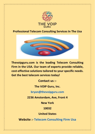 Professional Telecom Consulting Services In The Usa