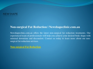 Non-surgical Fat Reduction  Newshapeclinic.com.au