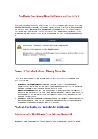 QuickBooks Error Missing Name List Problem and How to Resolve It