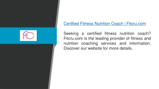 Certified Fitness Nutrition Coach  Fitcru.com