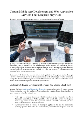 Custom Mobile App Development and Web Application Services Your Company May Need