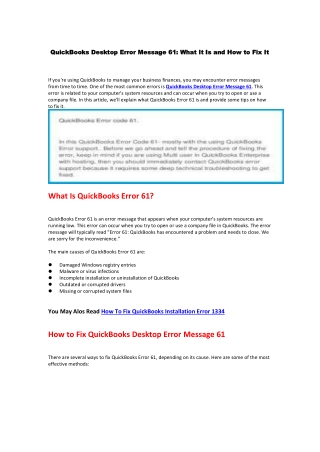 QuickBooks Desktop Error Message 61: What It Is and How to Fix It