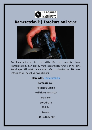 Kamerateknik  Fotokurs-online.se