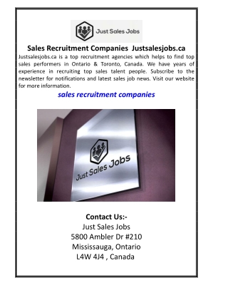 Sales Recruitment Companies  Justsalesjobs.ca