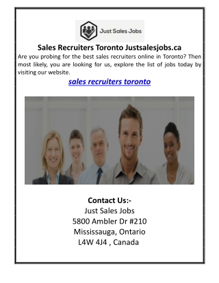 Sales Recruiters Toronto Justsalesjobs.ca
