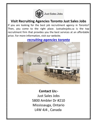 Visit Recruiting Agencies Toronto Just Sales Jobs