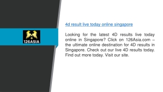 4d Result Live Today Online Singapore 126asia.com