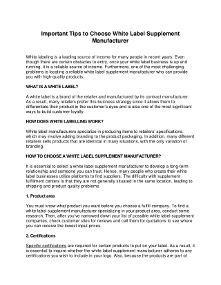 Important Tips to Choose White Label Supplement Manufacturer