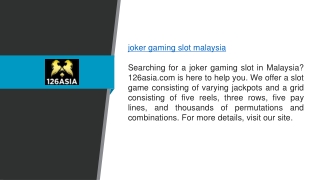 Joker Gaming Slot Malaysia 126asia.com