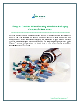 Things to Consider When Choosing a Medicine Packaging Company in New Jersey