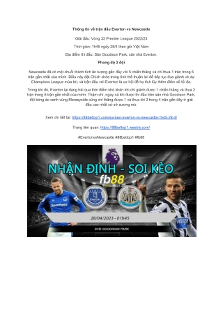 Nhận định, soi kèo trận đấu của Everton vs Newcastle (1h45, 28/4) tại 88bettop1