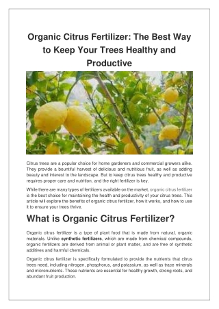 Organic Citrus Fertilizer The Best Way to Keep Your Trees Healthy and Productive