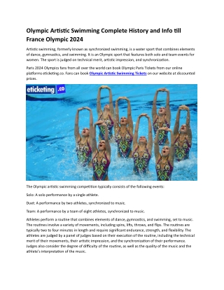 Olympic Artistic Swimming Complete History and Info till France Olympic 2024