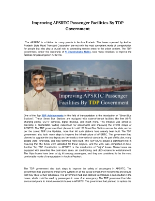 Improving APSRTC Passenger Facilities By TDP Government PDF