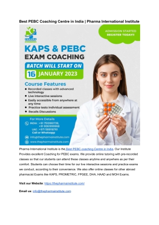 Best PEBC Coaching Centre in India _ Pharma International Institute