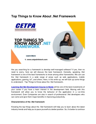 Top Things to Know about .Net Framework