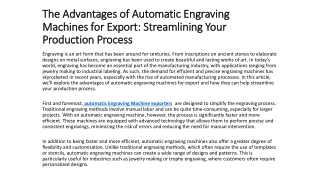 The Advantages of Automatic Engraving Machines for Export