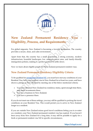 New Zealand Permanent Residency Visa - Eligibility, Process, and Requirements