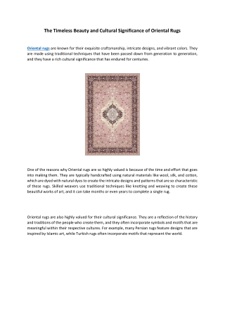 The Timeless Beauty and Cultural Significance of Oriental Rugs