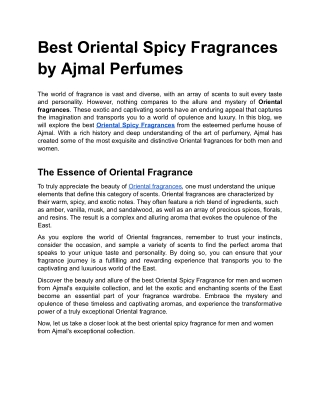 Best Oriental Spicy Fragrances