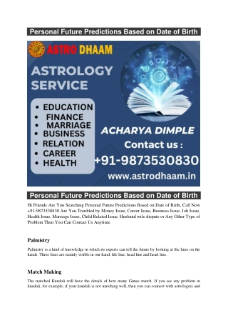 Personal Future Predictions Based on Date of Birth  91-9873530830