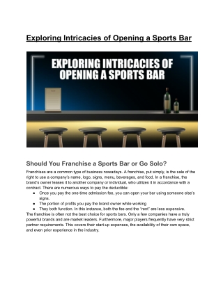 Exploring Intricacies of Opening a Sports Bar