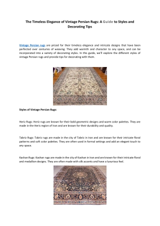 The Timeless Elegance of Vintage Persian Rugs