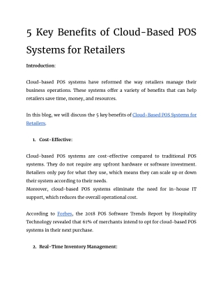5 Key Benefits of Cloud-Based POS Systems for Retailers