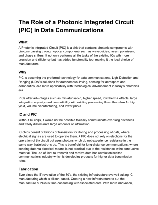 The Role of a Photonic Integrated Circuit (PIC) in Data Communications