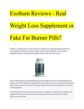 Exoburn Reviews - Real Weight Loss Supplement or Fake Fat Burner Pills_