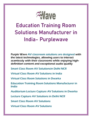 Education Training Room Solutions Manufacturer in India- Purplewave