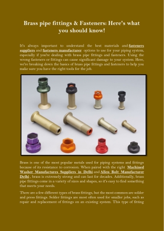 Brass pipe fittings & Fasteners Heres what you should know