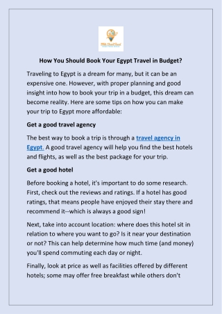 How You Should Book Your Egypt Travel in Budget?