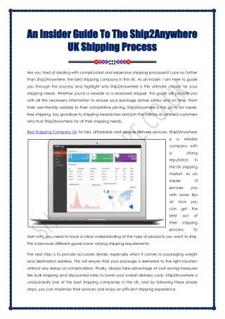 Guide To The Ship2Anywhere UK Shipping Process