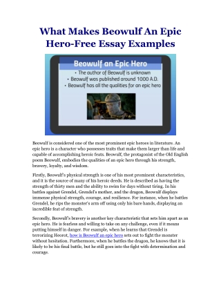 What Makes Beowulf An Epic Hero-Free Essay Examples