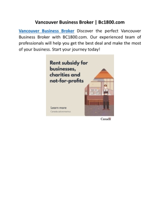 Vancouver Business Broker | Bc1800.com