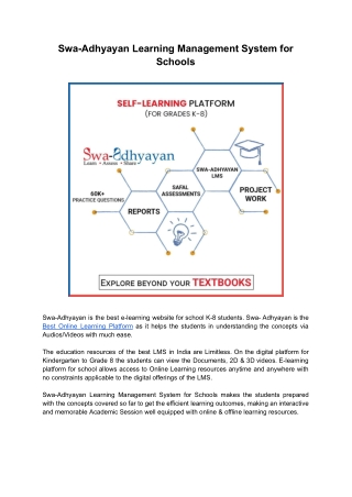 Swa-Adhyayan Learning Management System for Schools