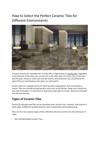 How to Select the Perfect Ceramic Tiles for Different Environments